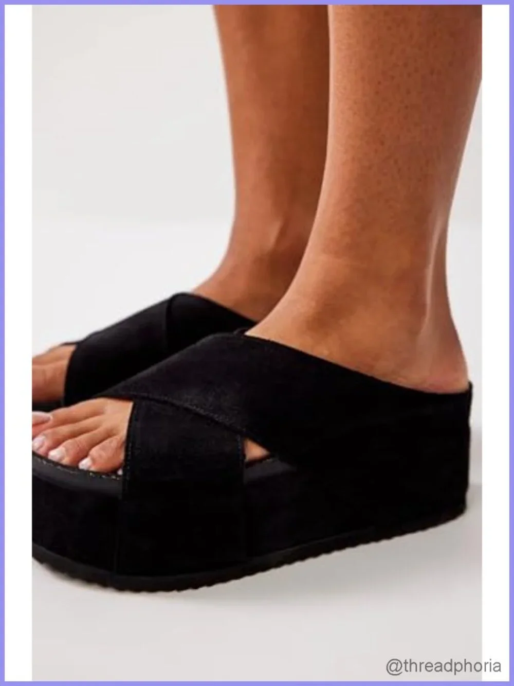 Women's Suede Platform Sandals Cork Footbed Criss Cross Straps Slide Flatforms